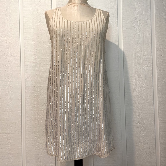 Club Monaco Sequin Sparkle White Silk Mini Dress - Picture 1 of 4